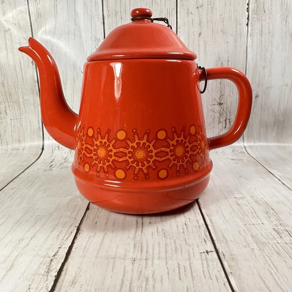 MCMRetro Sunshine Burst 1970s Orange‎ Enamelware Coffee Pot Grandmere Attributed